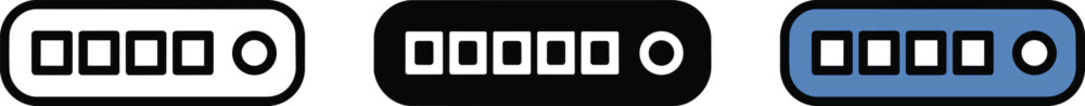 Combination lock dial icons with multiple selectable numeric digit buttons and a circular selection indicator in outline and solid styles