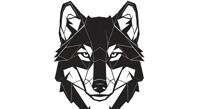 Abstract geometric wolf head vector illustration. Modern polygonal design in black and white, wildlife animal symbol graphic artwork.