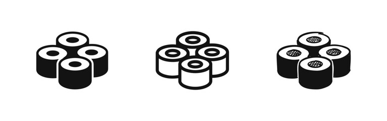 Sushi Rolls Icon Set, Japanese Cuisine Maki, Solid, Outline and Hand Drawn Styles © drawing lines
