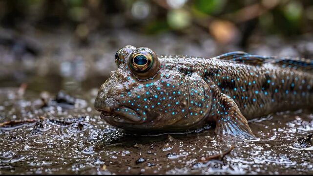 Mudskipper Fish Close Up In Muddy Water.
