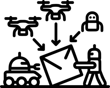 Robots and drones deliver package, logistics and automation concept
