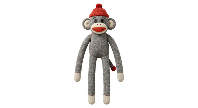 Standing handmade knit sock monkey toy