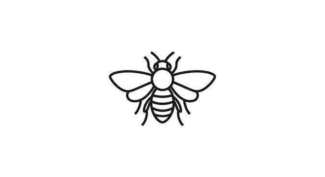Insect Bee Flying Black Line Art.