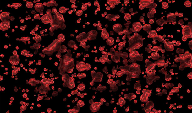 Red particles floating on black background in abstract pattern