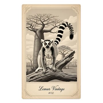 Vintage Lemur Illustration - A Detailed Depiction of Madagascars Wildlife.