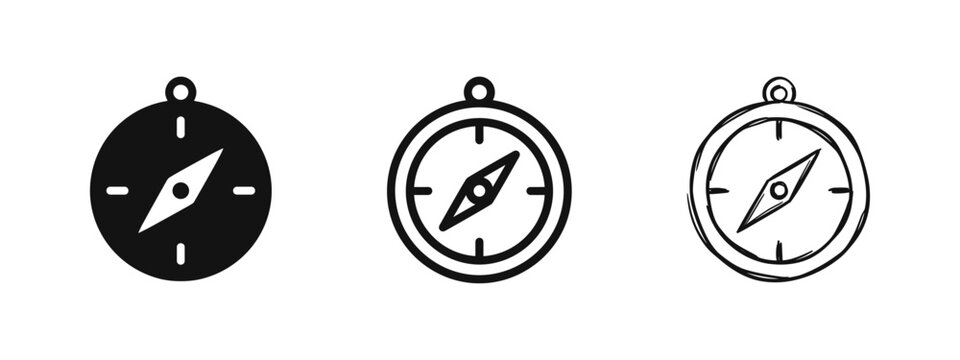 Navigation Compass Icons Set, Travel Adventure Orientation Vector Symbols