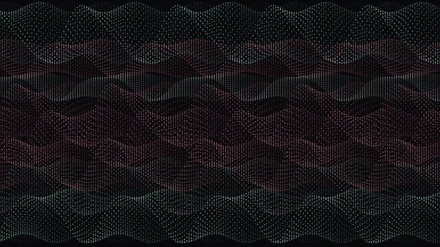 Abstract digital wave particle motion background featuring undulating dots creating dynamic fluid patterns in teal and pink hues, perfect for technology, data, and futuristic visual projects.