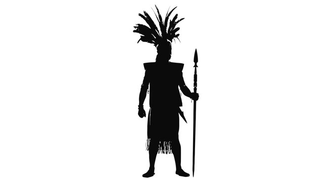 Warrior with spear and feathered headdress.