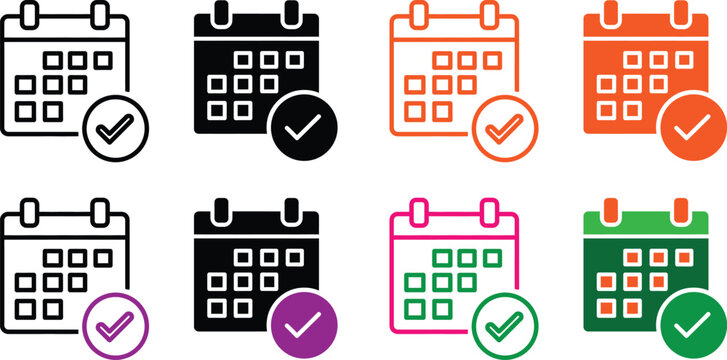 colorful calendar icons with checkmarks for organization and planning