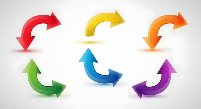 Colorful circular arrows in a clockwise and counterclockwise direction on a white background