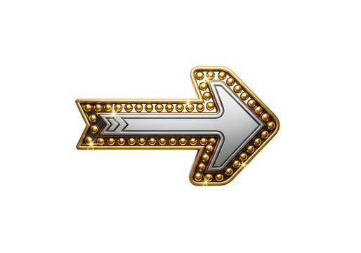 Shiny golden arrow icon with decorative pattern isolated on transparent background, isolated on white background