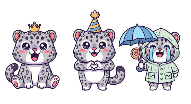 Cute Snow Leopard Cubs in Festive Outfits.