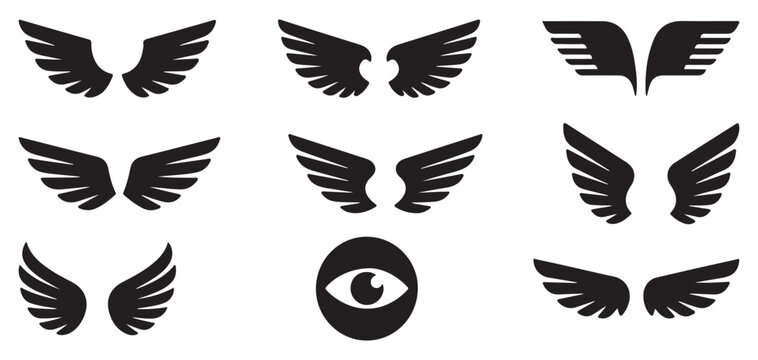 Heraldic wing emblems and winged shield symbols for identity and badges vector illustration eps 10