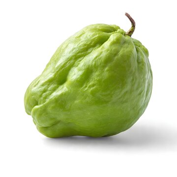 Fresh green chayote squash photographed on a clean white background