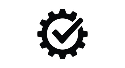 Gear icon with checkmark black silhouette on white background © Masura