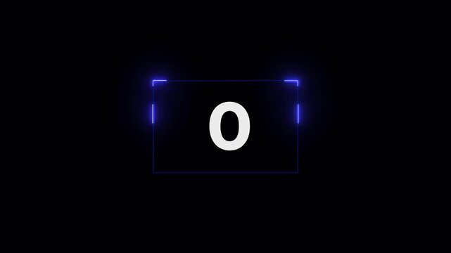 3 seconds countdown timer animation, 3-0 counting down seconds blue color neon number digital coundown animated video.4k video