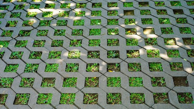 Geometric grass block pavers with eco-friendly outdoor pavement pattern