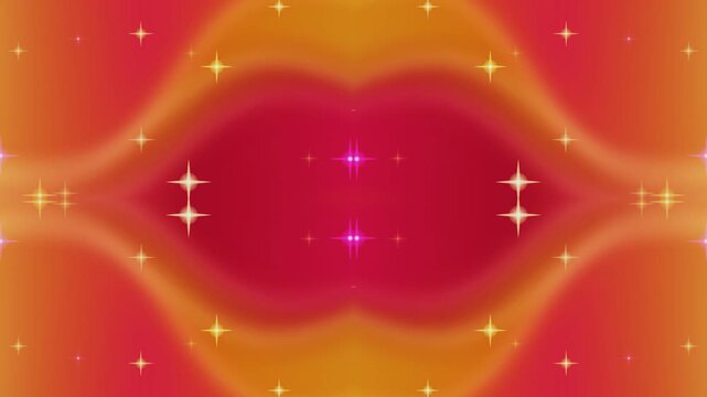 Vibrant red lips shine with sparkles on orange background