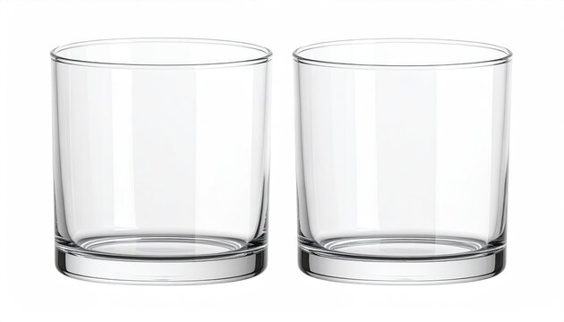 Two clear, empty tumblers stand side-by-side against a white background
