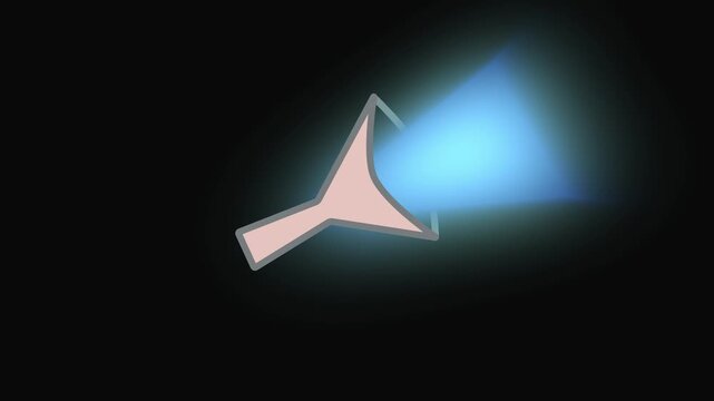 Geometric abstract shape emitting blue laser light streaks. Modern cone abstract shape symbol for creative performance stage. Animated abstract shape.