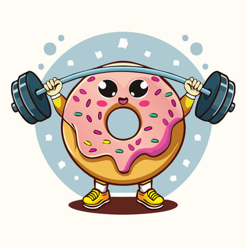 Cartoon Donut Lifting Weights