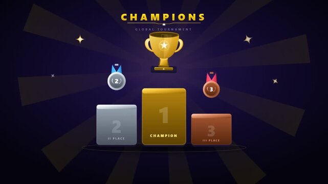 Gold Trophy and Podium with Medals for Global Tournament Victory