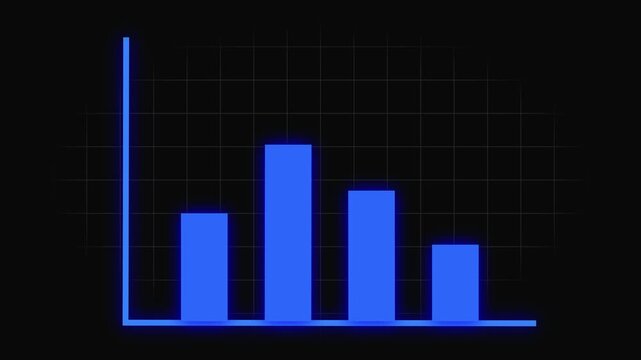 Blue bar chart with neon glow on grid background. Financial success bar chart for corporate statistics report. Animated bar chart for data comparison.