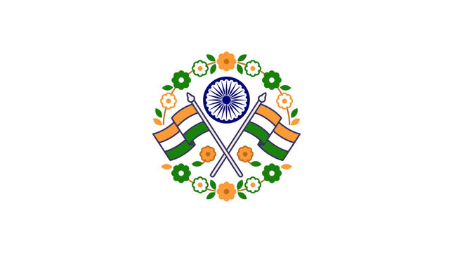 Indian Flag Emblem with Floral Wreath and Ashoka Chakra