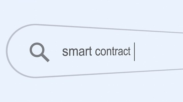 Searching Smart Contract on the Internet, Computer Screen Macro. 4k video animation