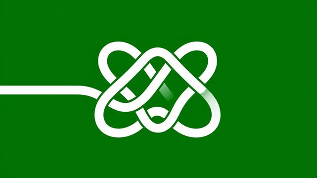 White Rope Knotting in Motion on Green and Black Background Seamless Loop