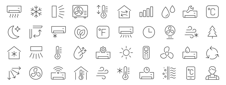 Air conditioning thin line icons set. Air conditioner editable stroke icon. Vector