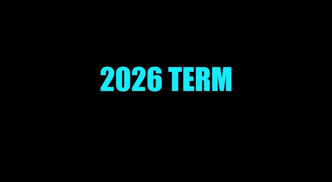 2026 term text animation with dynamic color changing effects on animation black background
