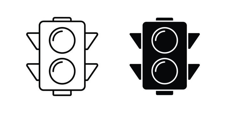 Traffic signal isolated on white and black backgrounds with selective focus and copy space