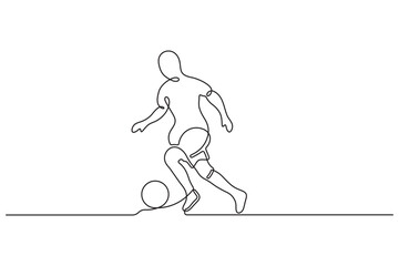 Obraz premium Soccer player stepover trick with football ball single continuous line art minimalist illustration