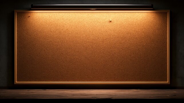Gloomy cork pinboard illuminated by subtle light, creating a simple and atmospheric composition.