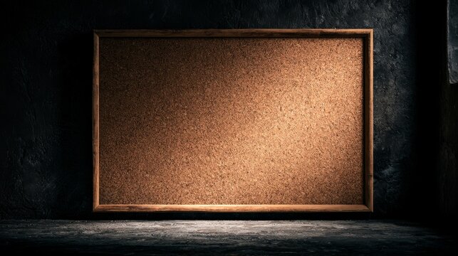 Minimal cork board scene with low lighting, emphasizing emptiness and a somber mood.