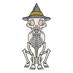 Creepy skeleton cat wearing a hat © Vexels