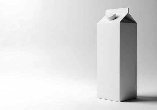 Blank White Milk Carton with Screw Cap on a Light Gray Background