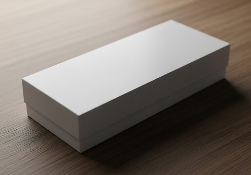 Simple White Gift Box Product Mockup on Wooden Surface