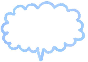 水色のクレヨンで描かれたのかわいい手描きの素材。もこもこの雲型吹き出し・考える © Hazki
