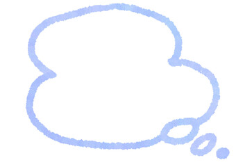 水色のクレヨンで描かれたのかわいい手描きの素材。二段になった雲型吹き出し。考える © Hazki