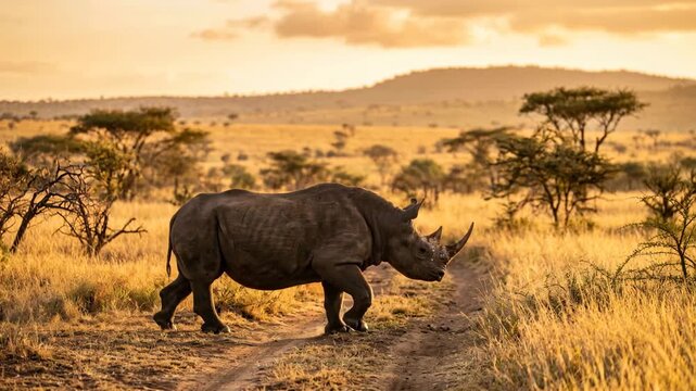 black rhinoceros in kruger national park south africa close up at golden light video