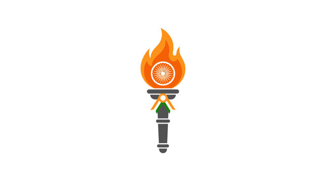 Indian Flag Torch Illustration with Ashoka Chakra Flame