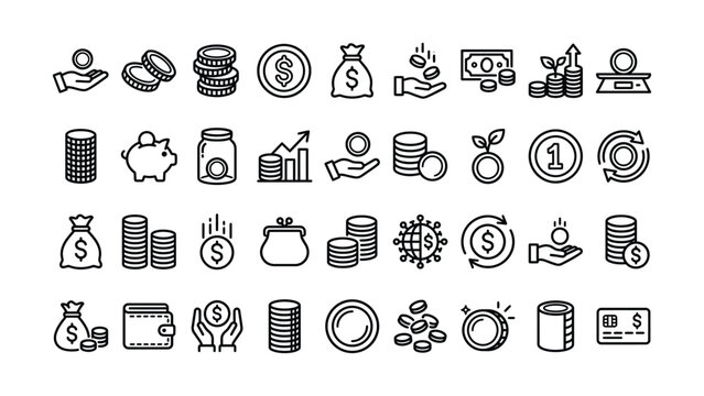 Collection of various financial icons and symbols for business and money concepts