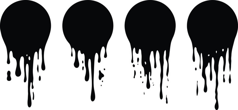 Set of black circles with dripping paint effect