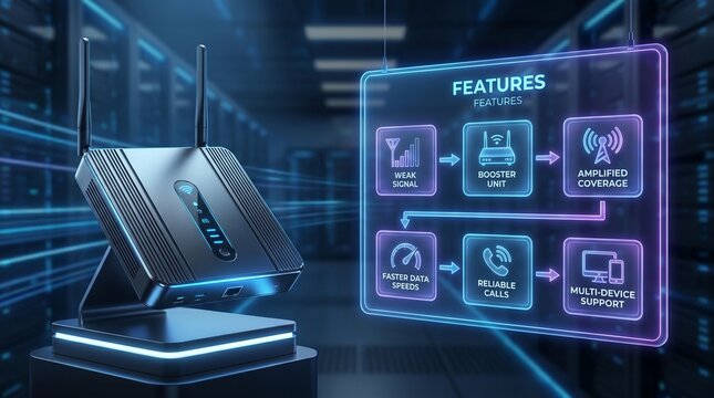 Cellular signal booster device in a data center environment