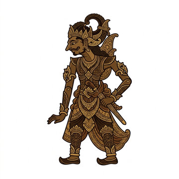 Traditional Indonesian Wayang Kulit Shadow Puppet Character.