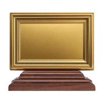 Elegant gold-framed award plaque on wooden stand for recognition ceremonies