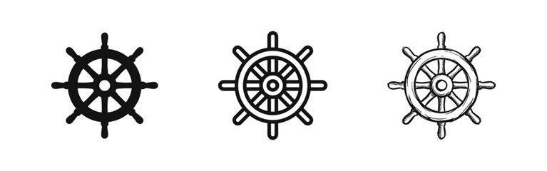 Ship's wheel and helm icon set for nautical, marine and travel themes © drawing lines