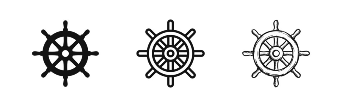 Ship's wheel and helm icon set for nautical, marine and travel themes
